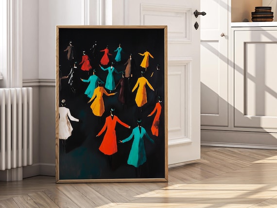 Eclectic Maximalist Wall Art Dancing Motion Poster Abstract Dancers Decor For Trendy Bold And Artistic Homes