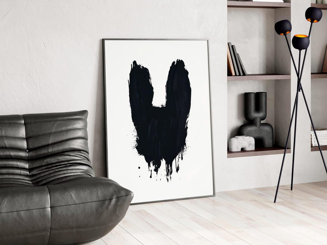 Bold Black Brushstroke Abstract Ink Mark Minimalist Wall Art