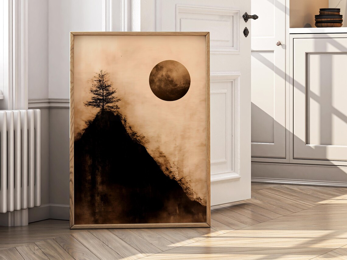 Wabi Sabi Japanese Moon And Tree Poster, Japandi Decor