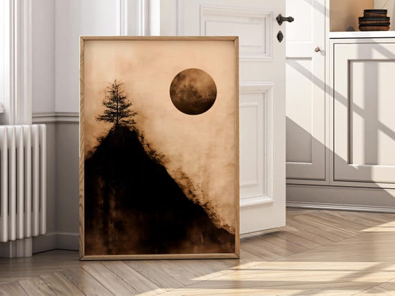Wabi Sabi Japanese Moon And Tree Poster, Japandi Decor