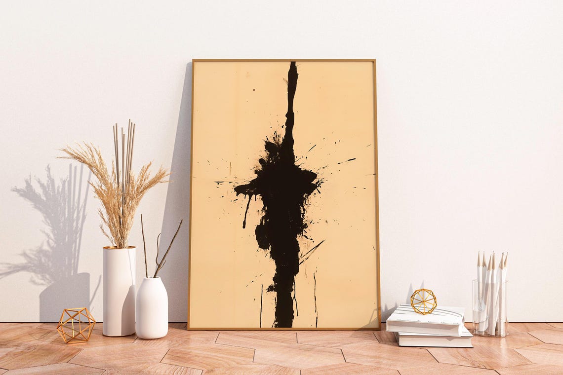 Black Ink Splash Abstract Brushstroke Zen Minimalist Art Print