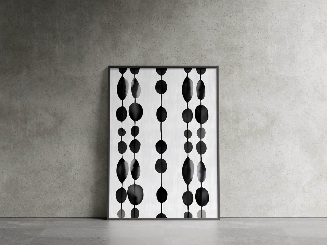 Black Dot Vertical Strand Scandinavian Zen Japandi Art Poster