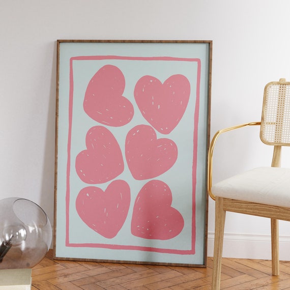 Coquette Heart Pink And Blue Minimalist Print Eclectic Maximalist Wall Art Pinterest Poster Trendy Pastel Cute