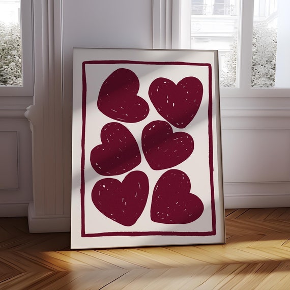 Burgundy Coquette Heart Print Romantic Minimalist Wall Art Y2k Poster Japandi Decor Moody Room