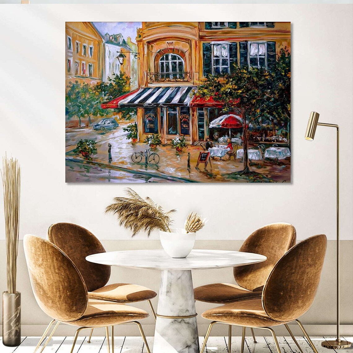 Paris French Cafe Street Scene Striped Awning Vintage Travel Poster - Image 3
