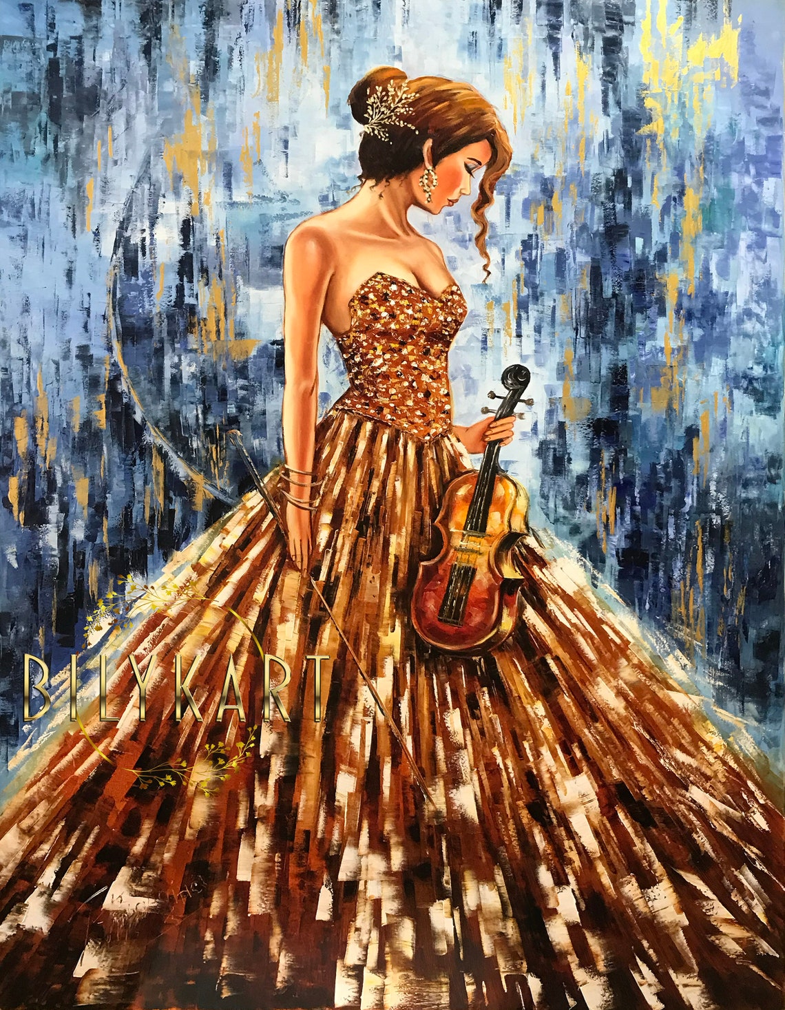 Violin Woman Oil Painting Original Violinist Art Abstract Woman Art Violin Paintings Expensive Art Violin Wall Decor Musical Painting - Image 3