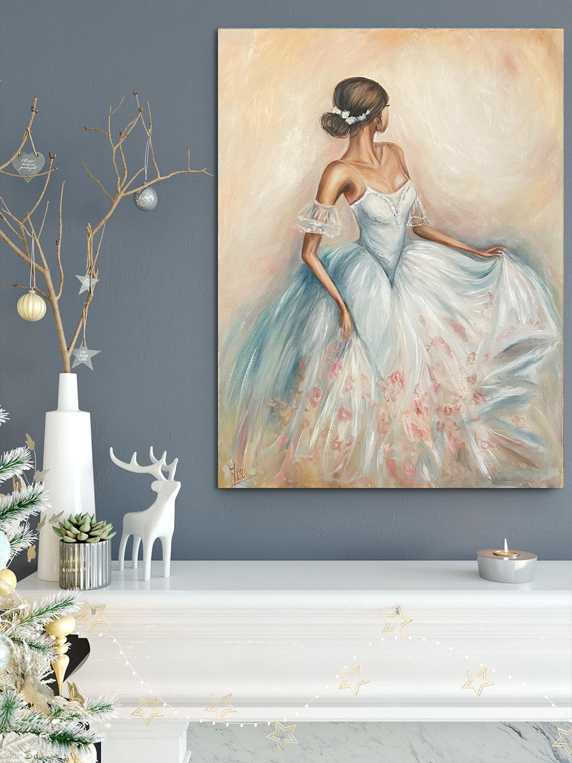 Ballerina White Blue Tutu Graceful Back Pose Dance Art Poster - Image 2