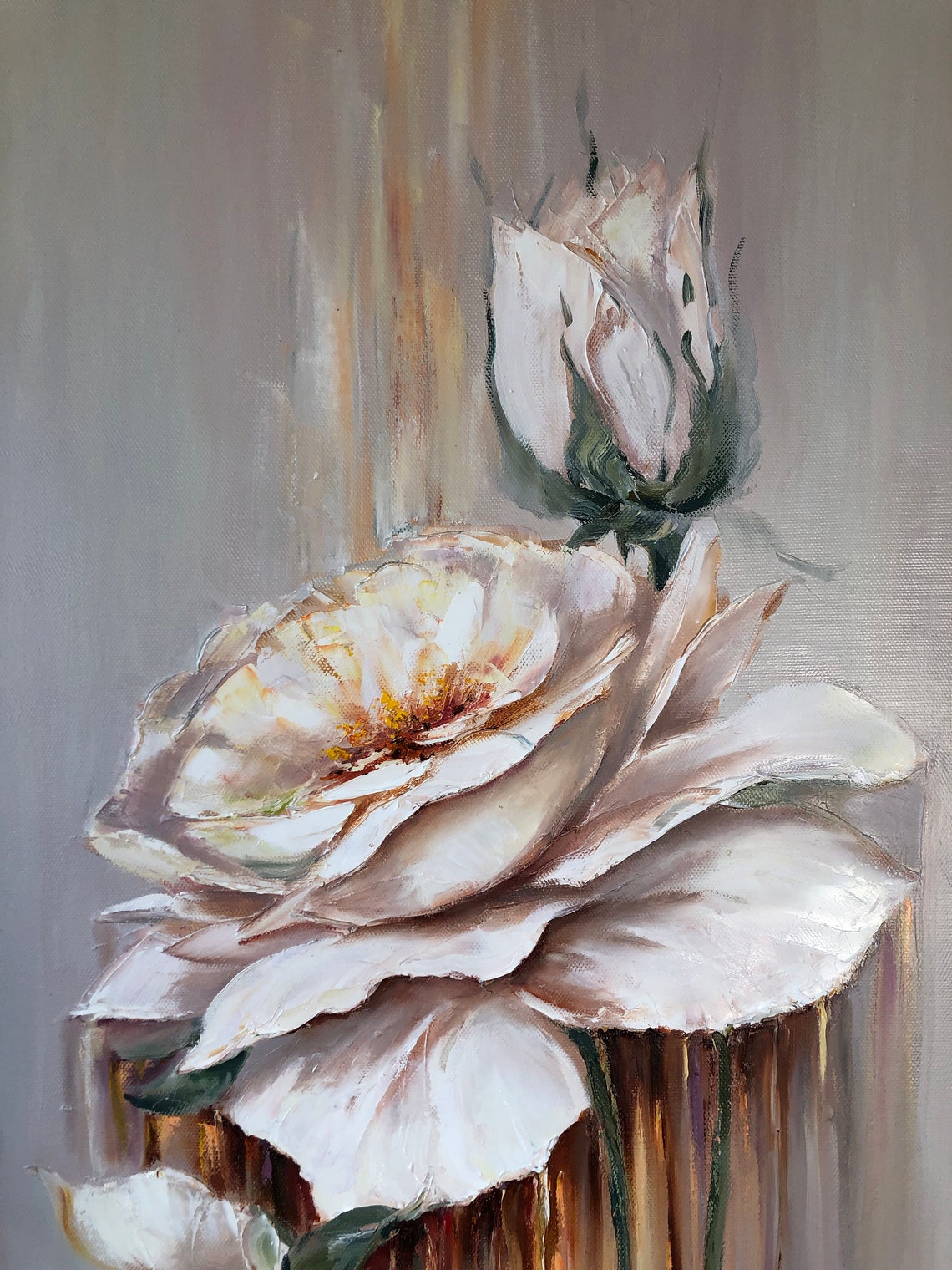 Long Narrow Wall Art Large Roses Flowers Oil Painting Tall Wall Art Pastel Colors Flowers Painting Long Painting Vertical Narrow Wall Decor - Image 2
