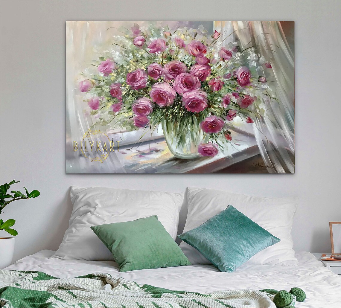Pink Roses Still Life, Ukrainian Floral Art Print - Image 3
