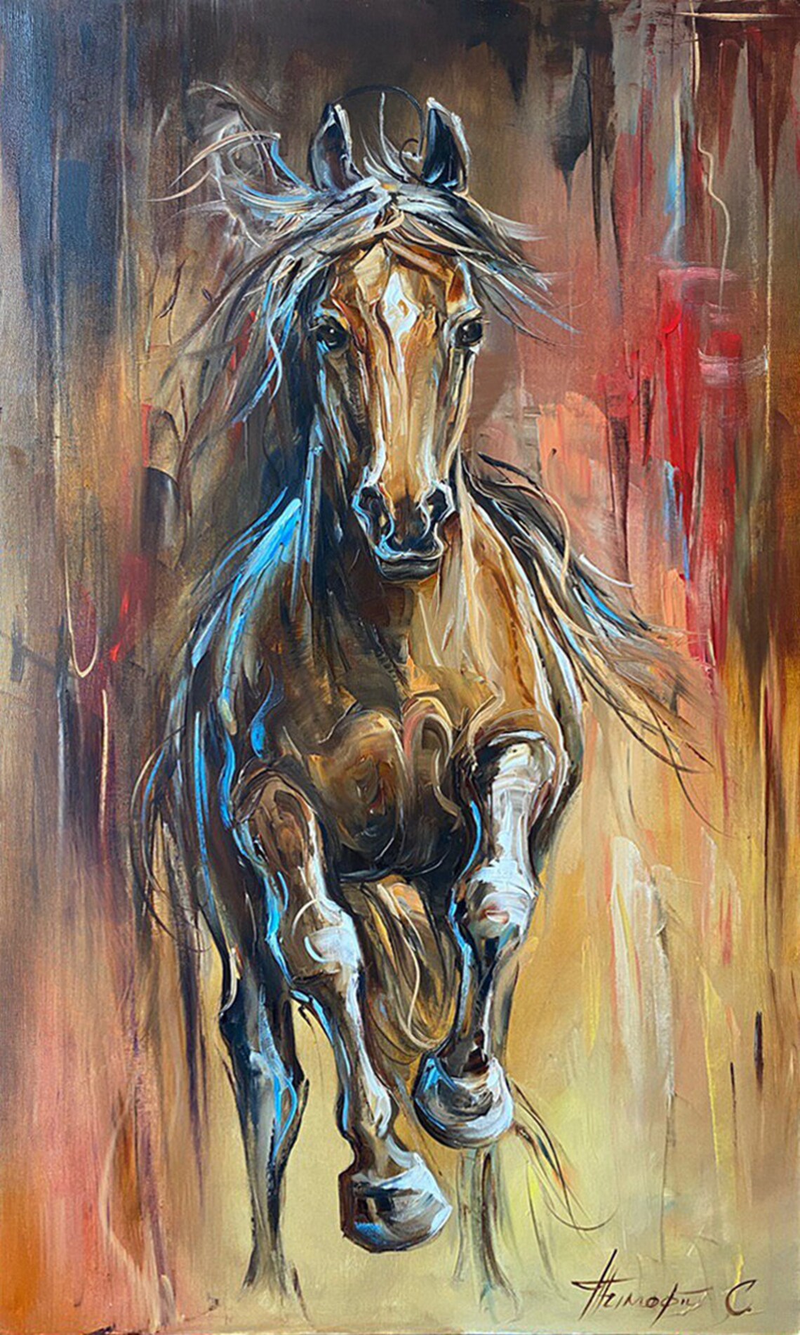 Running Horse Abstract Oil Painting, Animal Art Print - Image 3