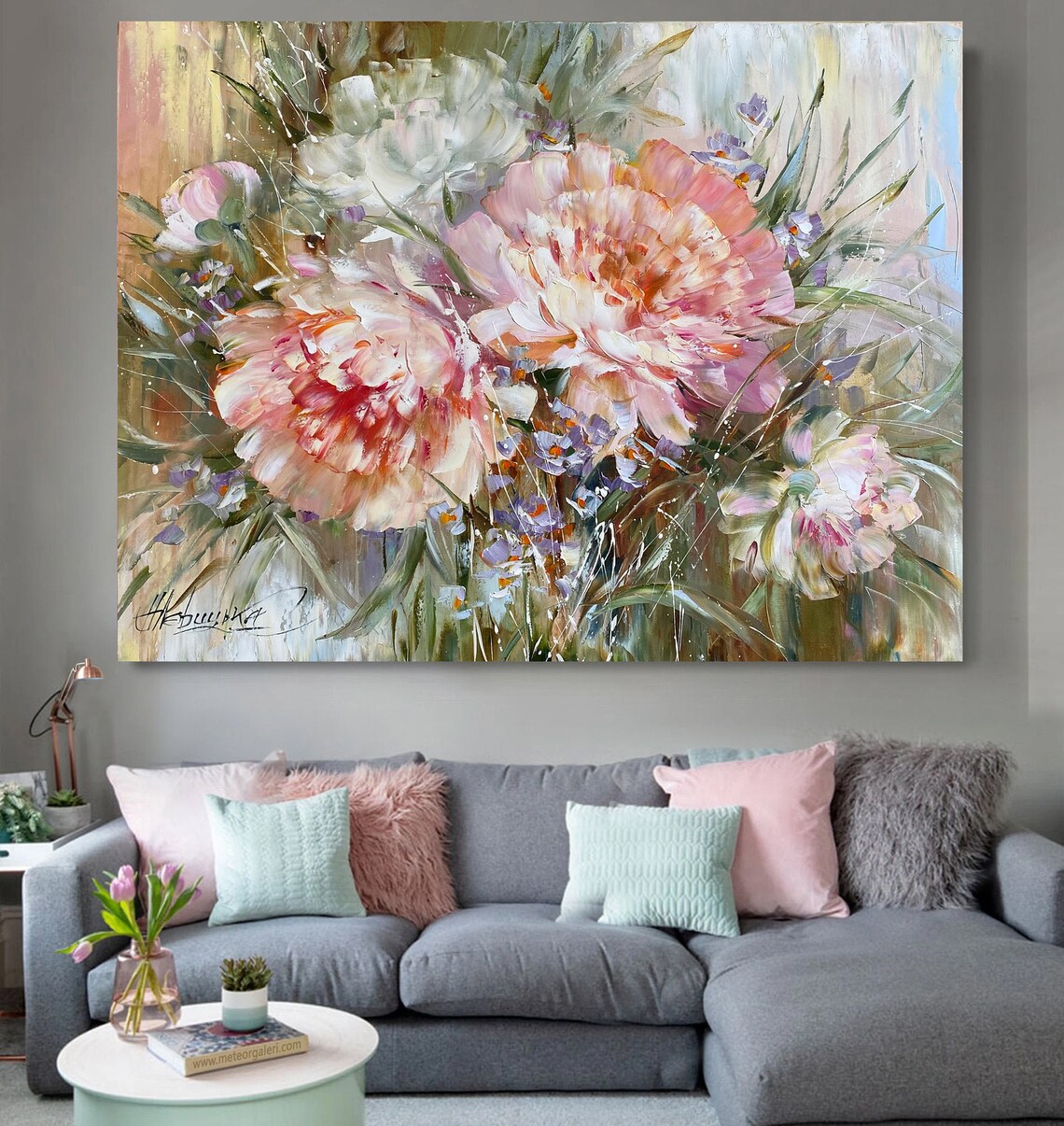 Peonies Oil Painting, Pink Floral Art Print - Image 3