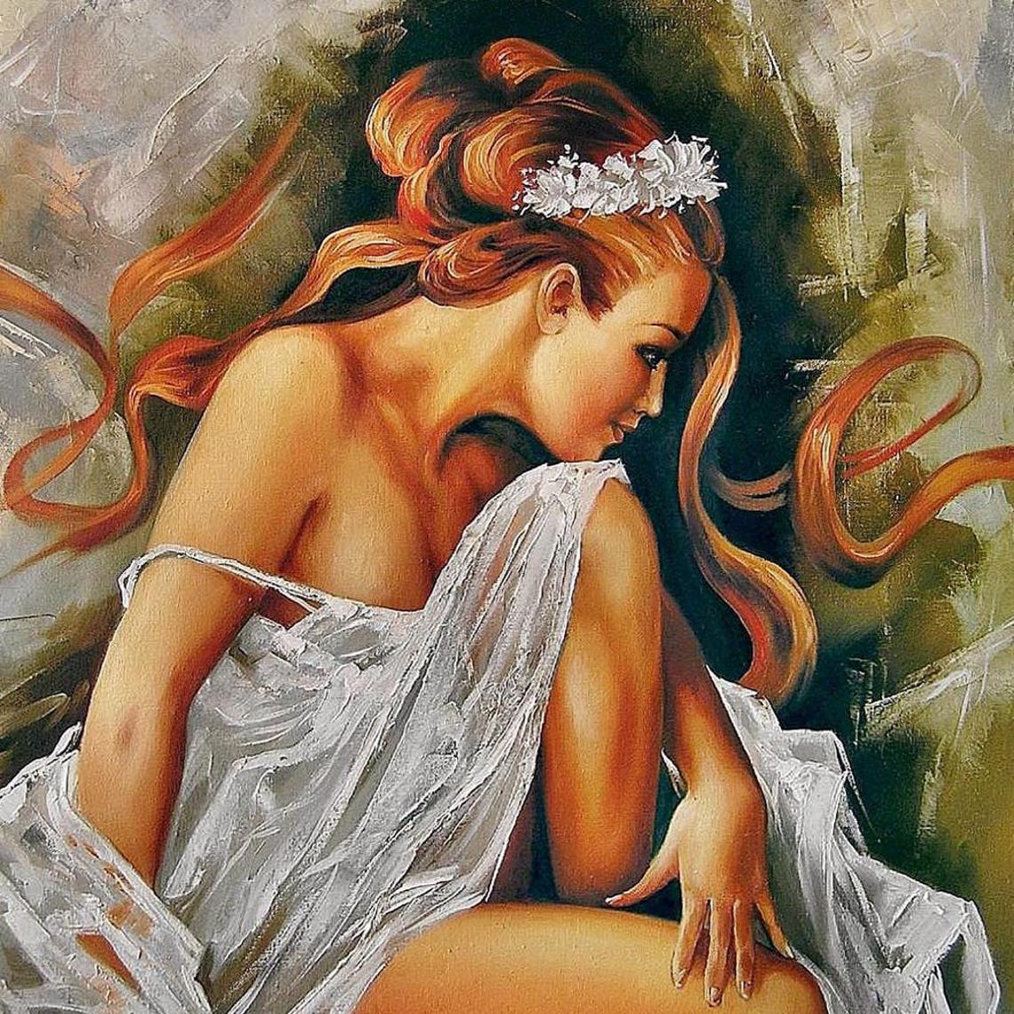 Red Haired Bride White Veil Elegant Beauty Portrait Art Poster - Image 3