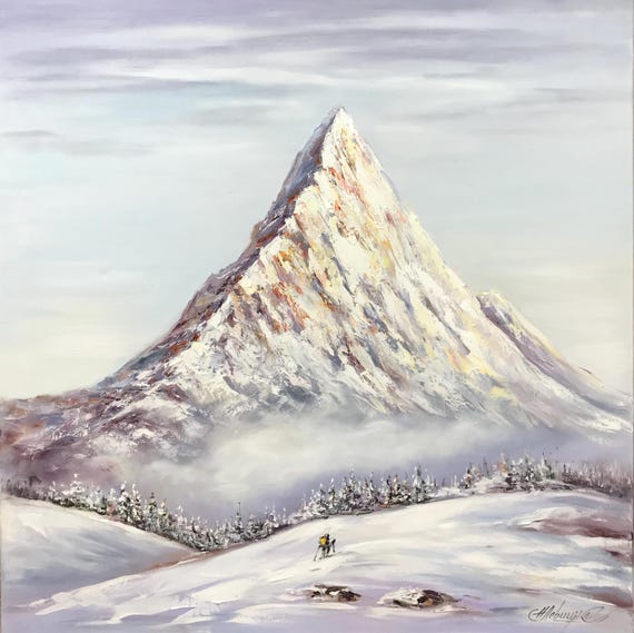 Mt Everest Oil Painting Original Abstract Mountain Painting Himalayan Art Ski Painting Mount Everest Art Himalayan Mountains Painting