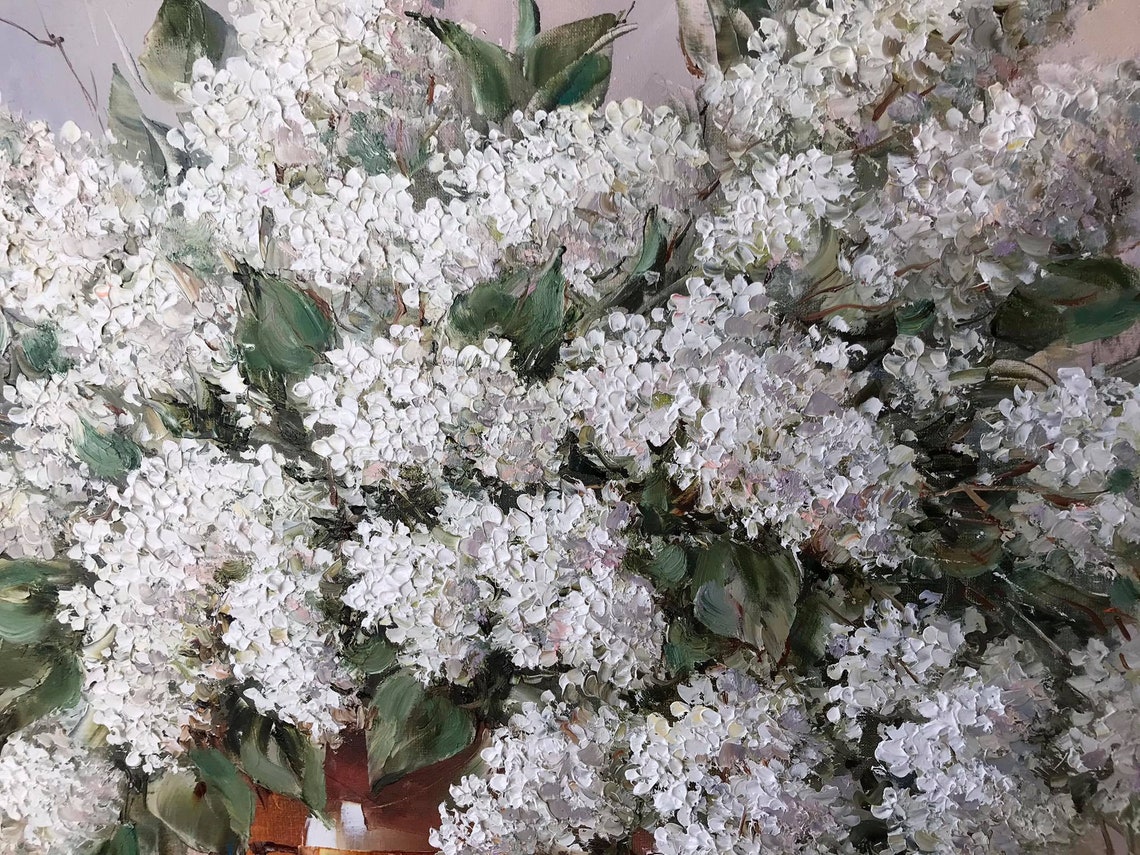 Lilac Flowers Oil Painting Original White Flowers In Vase Paintings On Lilac Art Still Life Painting Of Flowers In Vase Original Art - Image 2