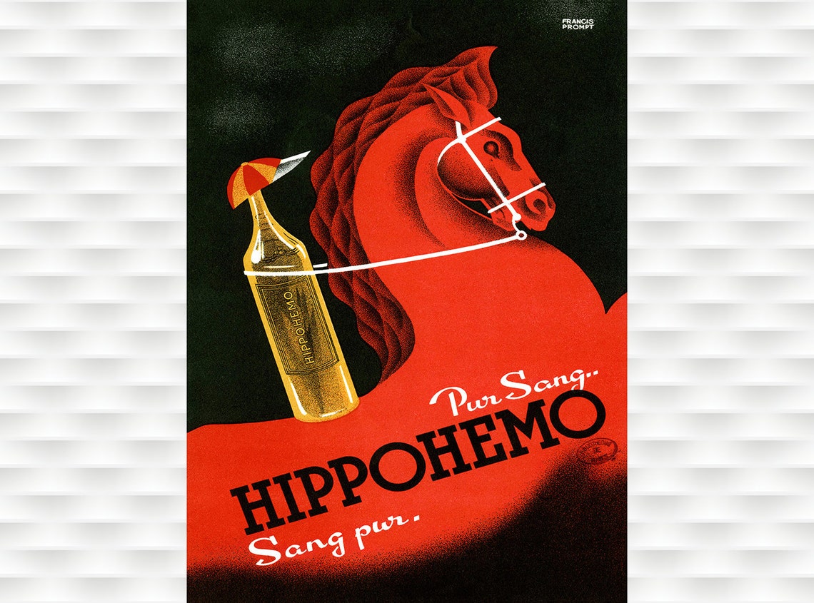 Hippohemo Pur Sang Red Horse French Vintage Advertising Poster