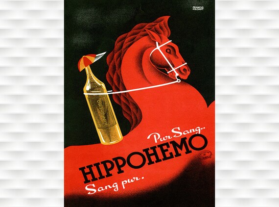 Hippohemo Pur Sang Red Horse French Vintage Advertising Poster
