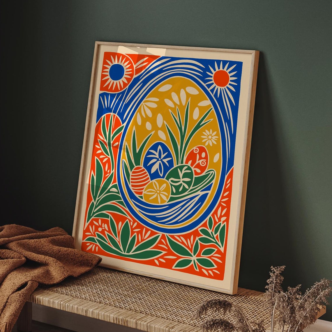 Folk Easter Basket Decorated Eggs Bold Colorful Spring Art Poster - Image 5