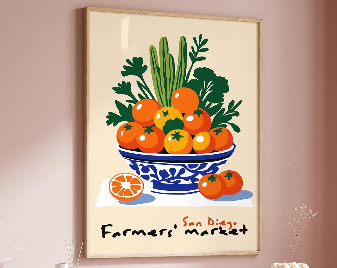 San Diego Farmers Market Orange Citrus Bowl Kitchen Decor Poster