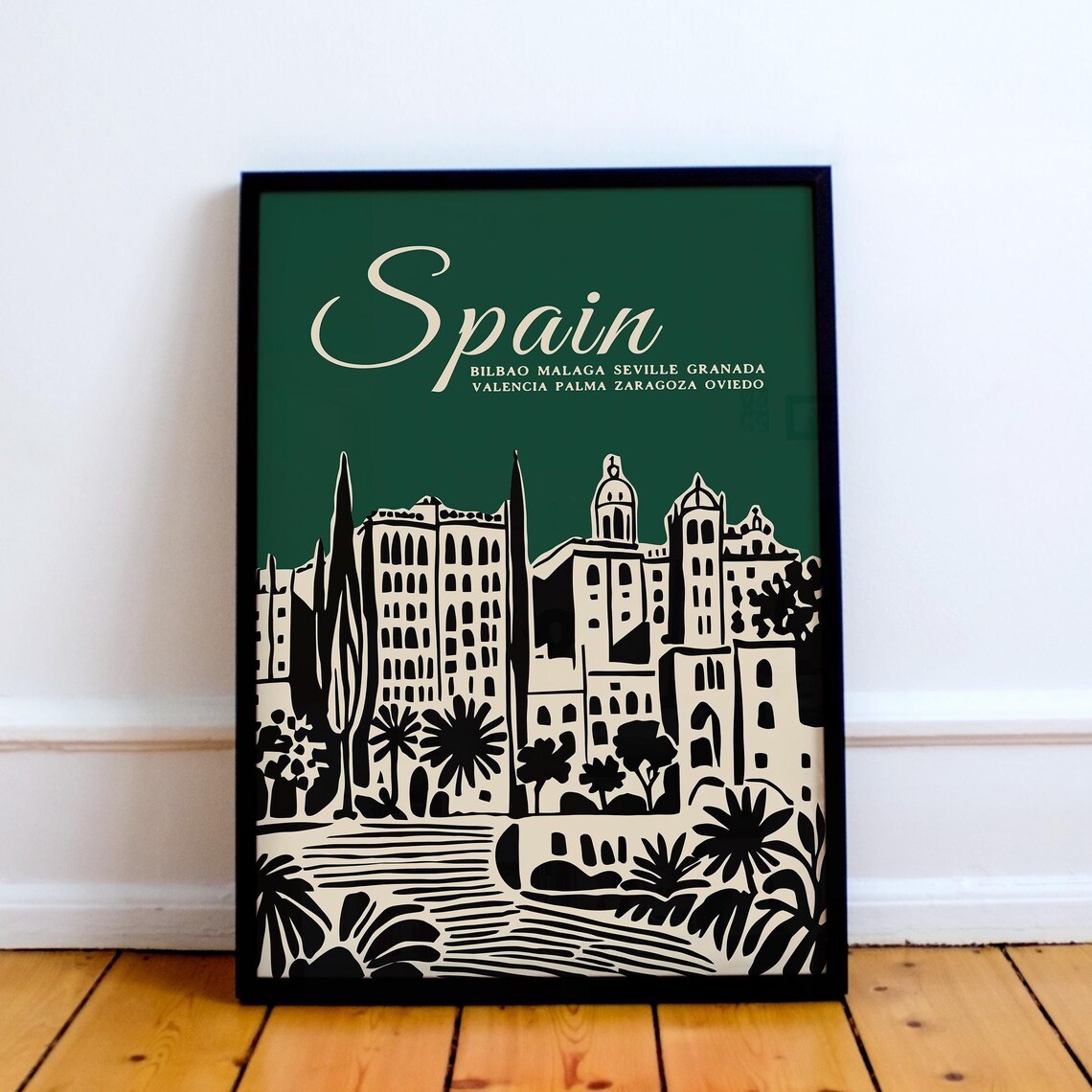 Spain Green Bilbao Malaga Seville Granada Classic Skyline Poster