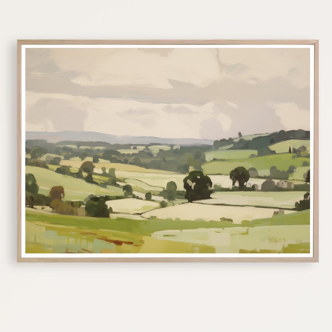 Rolling Green Countryside Hills Watercolor Landscape Art Print
