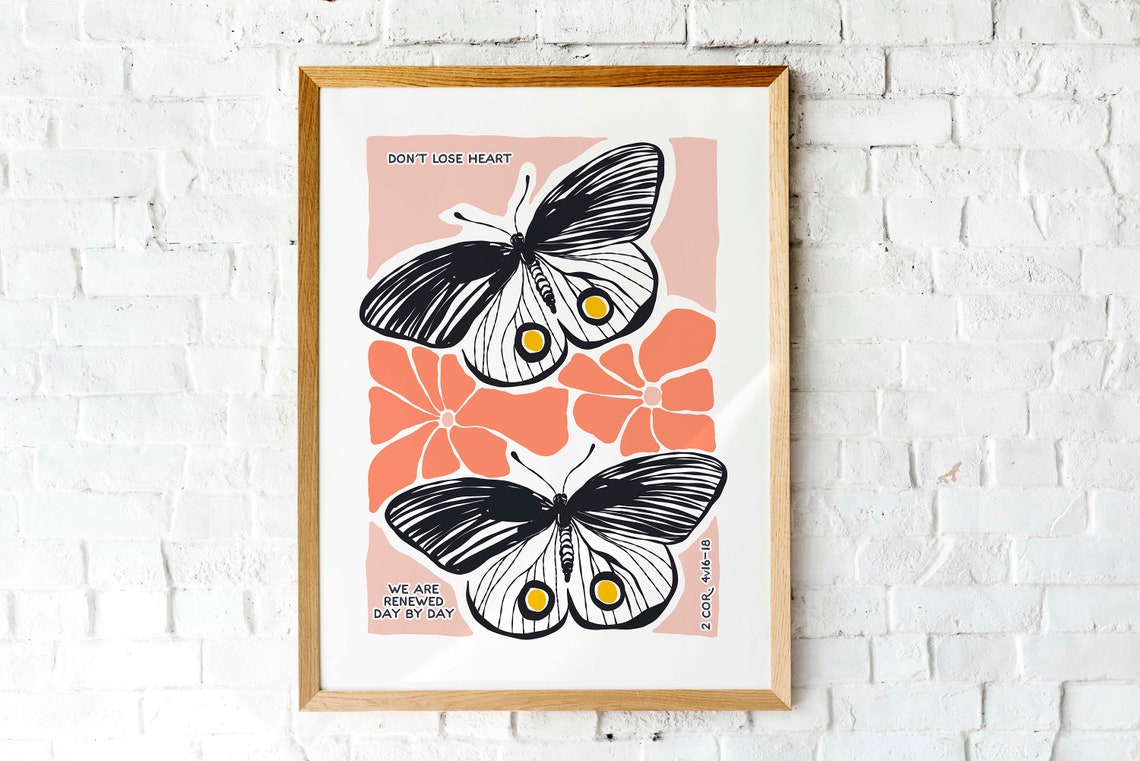 Dont Lose Heart Butterfly Floral 2 Corinthians Scripture Wall Art - Image 2