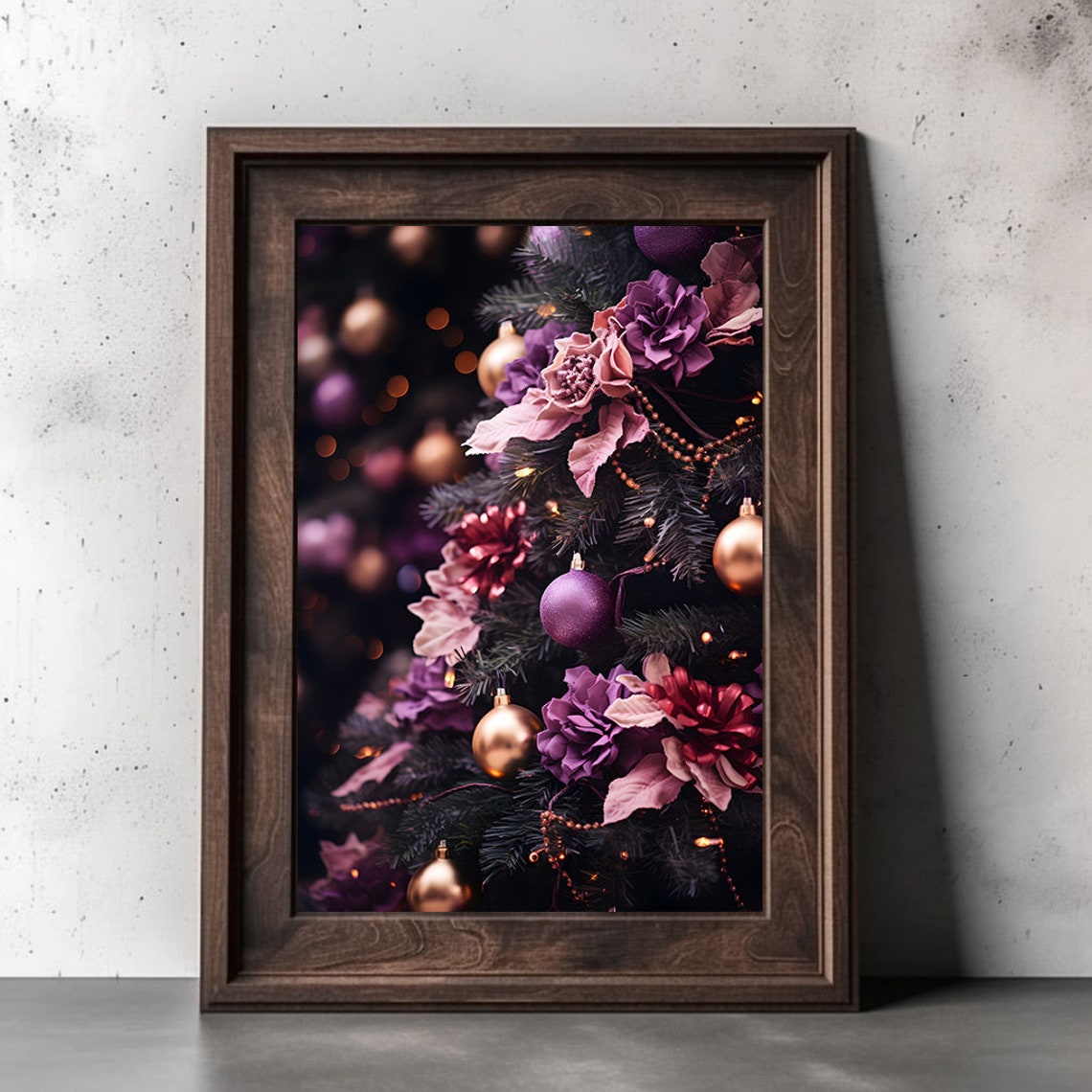Purple And Gold Christmas Tree With Elegant Floral Decor Poster - Image 3