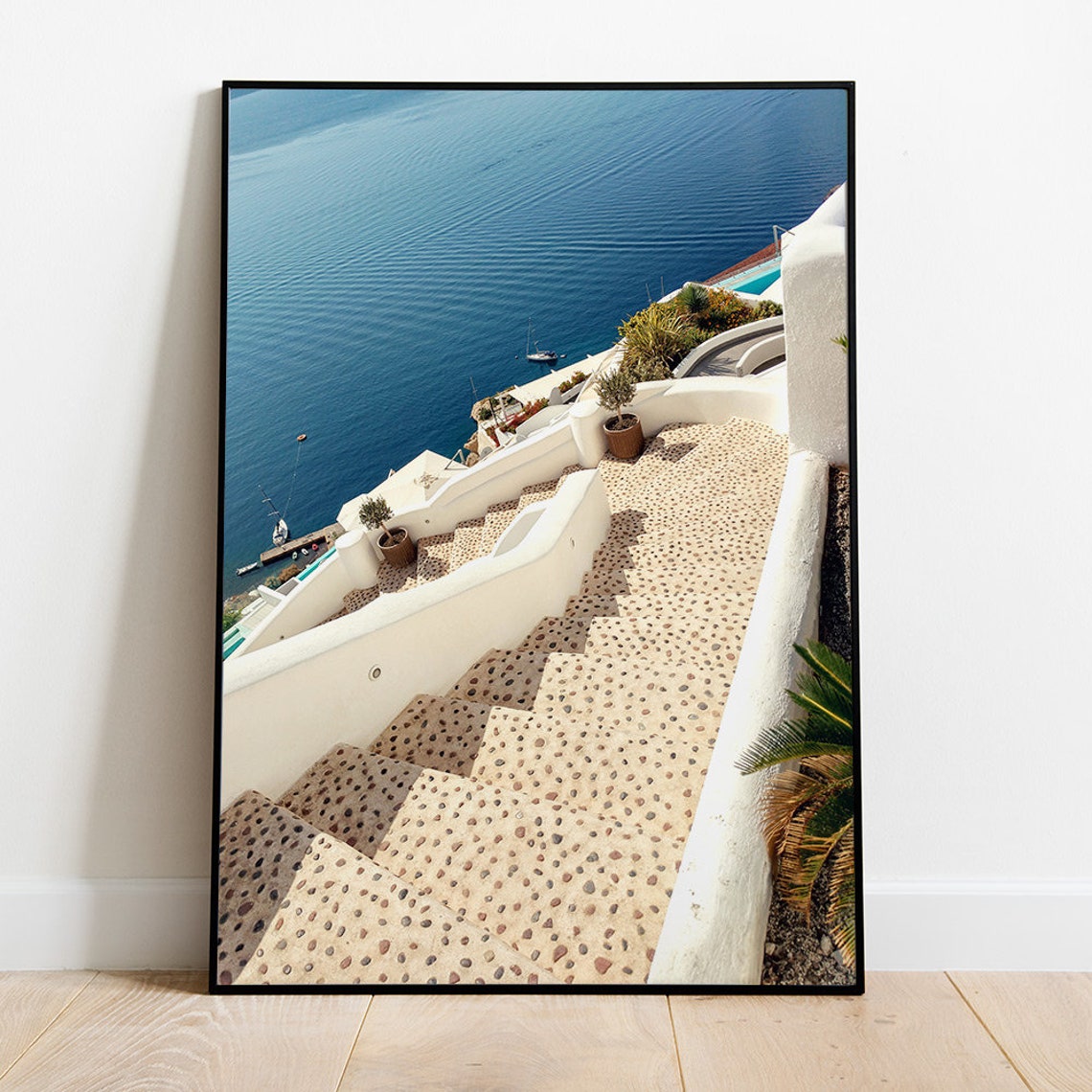 Santorini Pebble Stairs Sea View Whitewashed Path Greek Island Poster