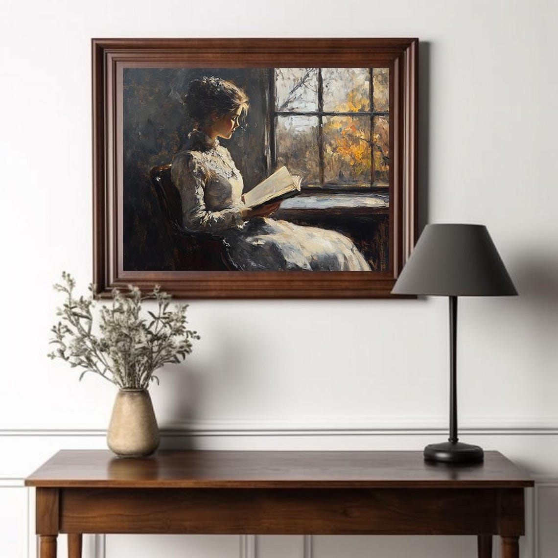 Vintage Portrait Woman Reading Moody Female Oil Painting Victorian Aesthetic Art Vintage Lady Painting Dark Academia - Image 2