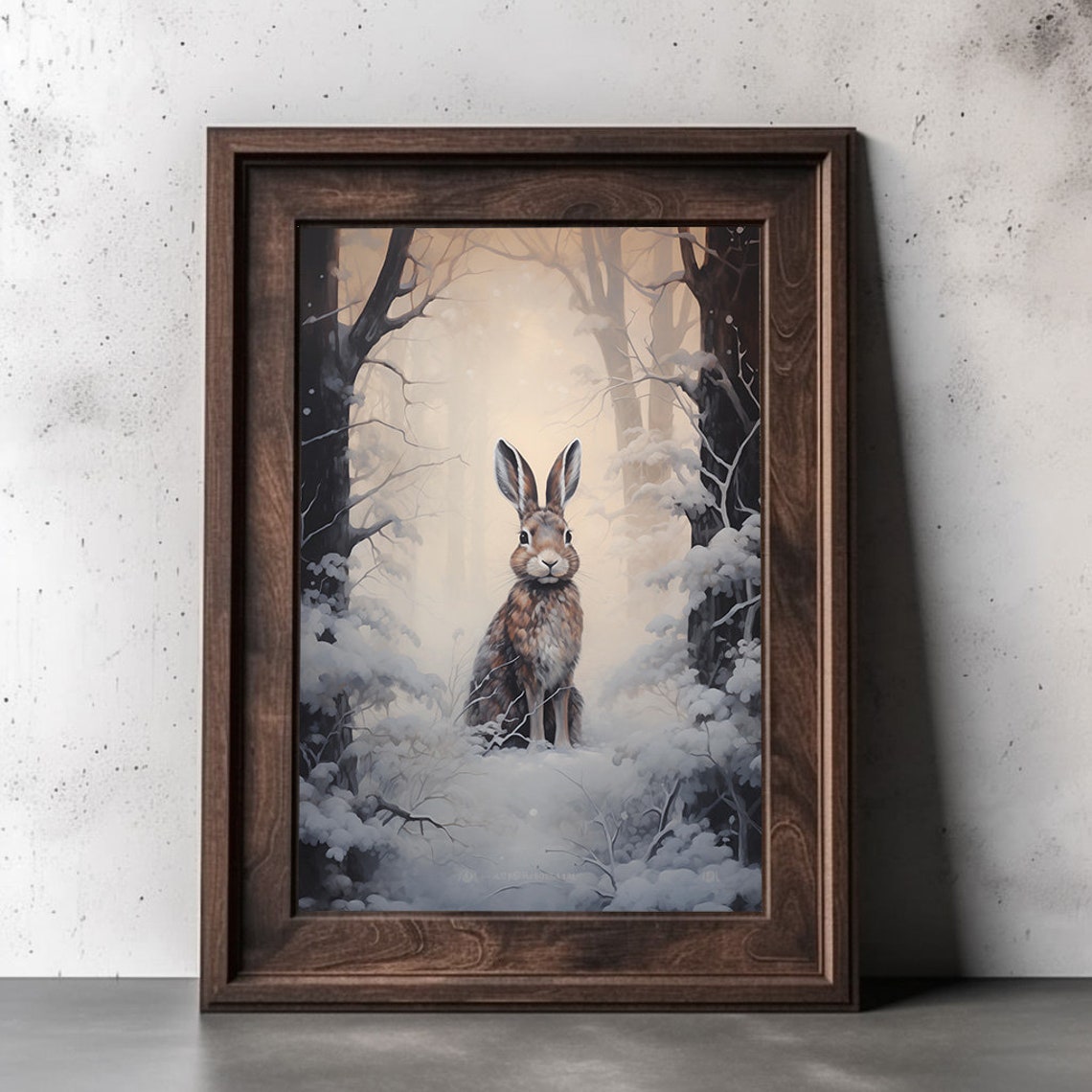 Wild Hare Standing In A Snowy Winter Forest Wildlife Wall Art - Image 2
