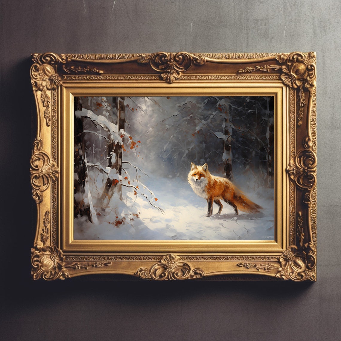 Curious Red Fox Standing In Snowy Birch Forest Winter Poster - Image 3