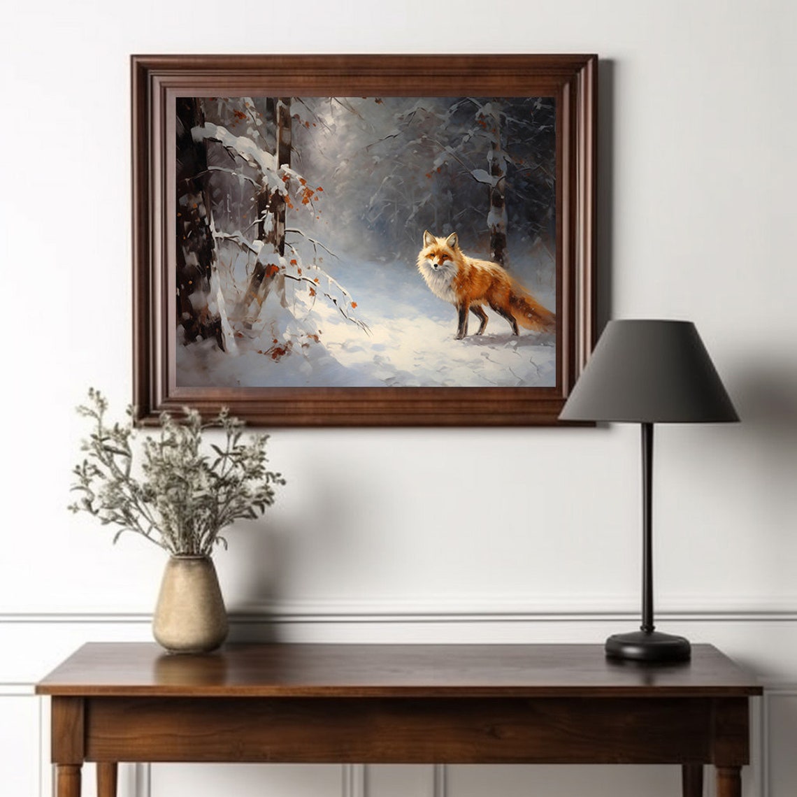 Curious Red Fox Standing In Snowy Birch Forest Winter Poster - Image 2