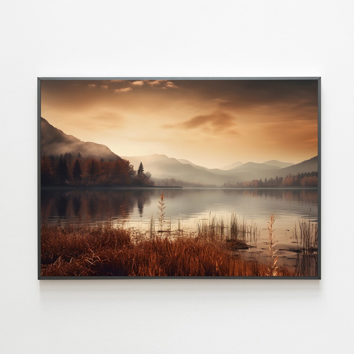 Fall Art Lake House Print Warm Tone Wall Art Moody Landscape Rustic Fall Decor Autumn Lake Print