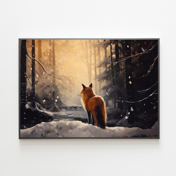 Majestic Red Fox In Snowy Golden Winter Forest Backlit Poster