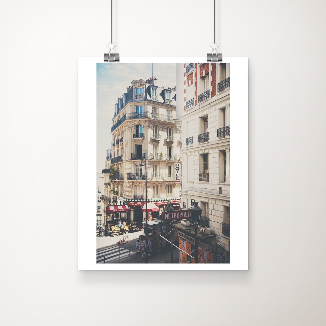 Paris Metro Sign Montmartre Street Scene Architecture Photo Print