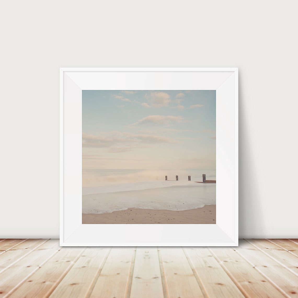 Pastel English Coast Beach Groynes Soft Seascape Photography Poster