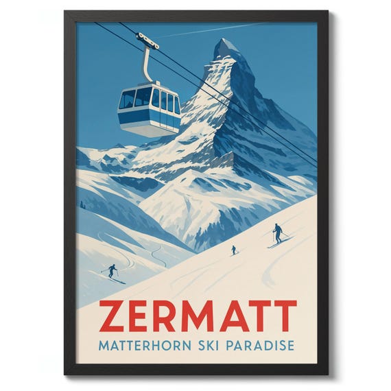 Zermatt Travel Ski Print Graphic Poster Wall Art Decor Gift