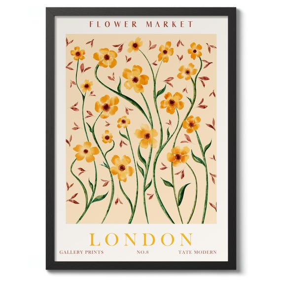 London Flower Market Illustration Print Poster Wall Art Decor Gift