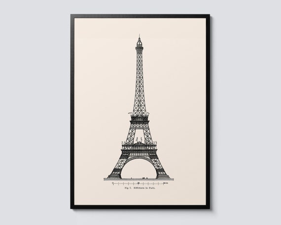 Eiffel Tower Paris Vintage Travel Poster, Line Illustration