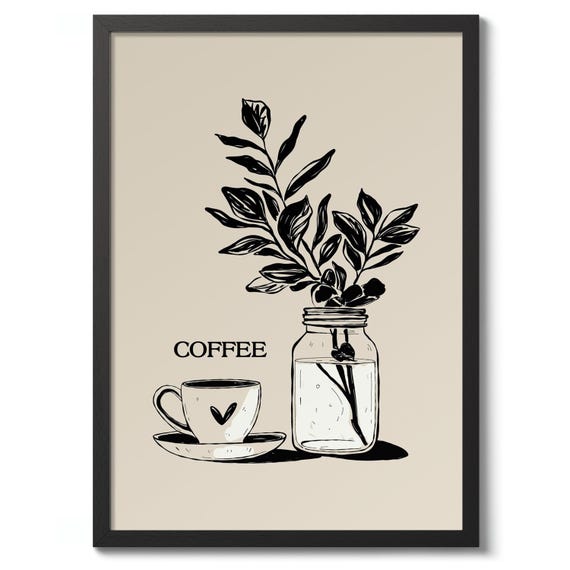 Coffee Illustration Print Wall Art Poster Food Decor