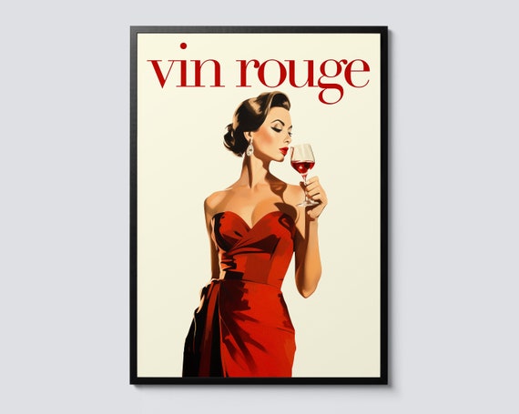 Vin Rouge Vintage Alcohol Poster Portrait Wall Art French Wine Advert Decor Perfect Gift For Lovers