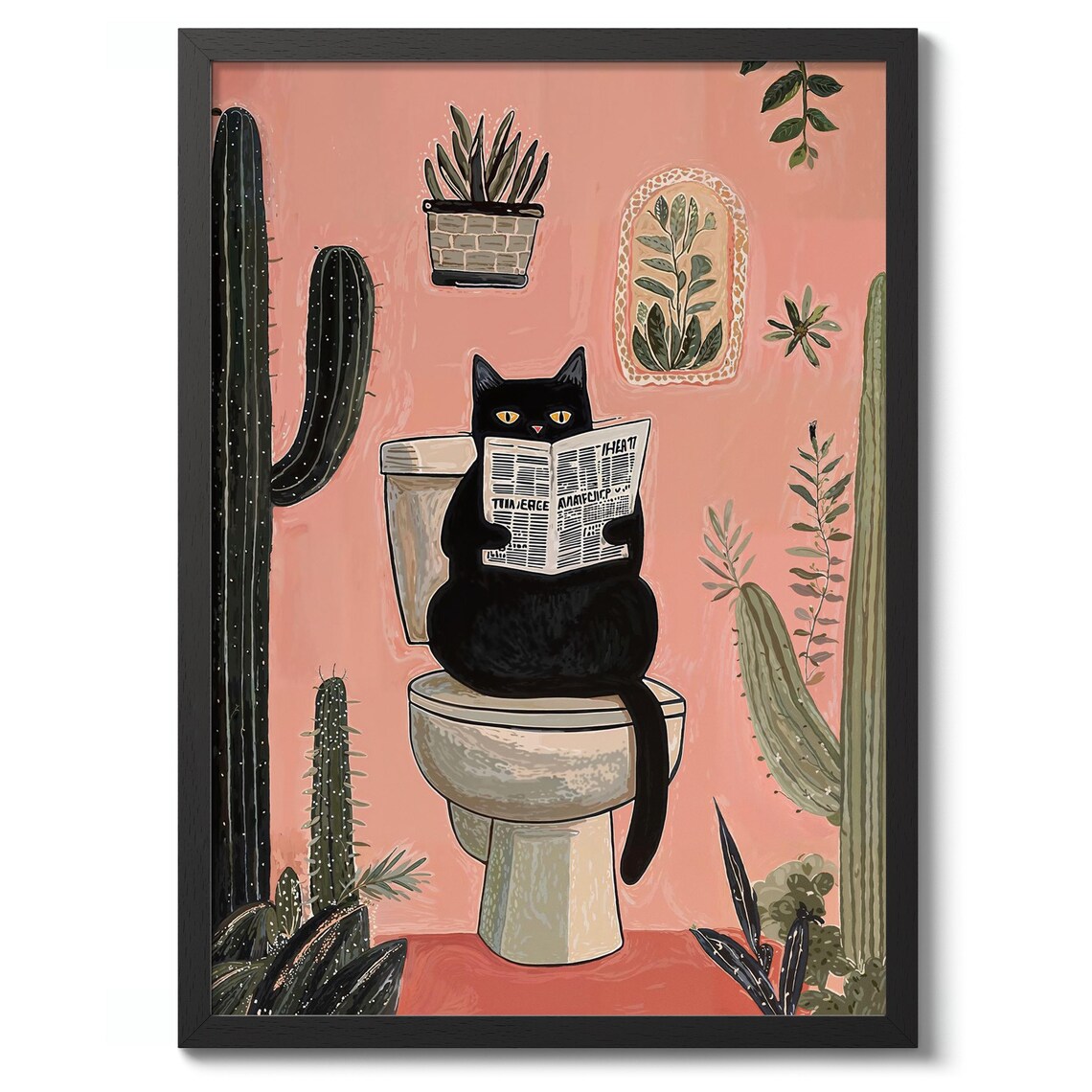 Cactus Cat Print, Boho Bathroom Jokes Poster