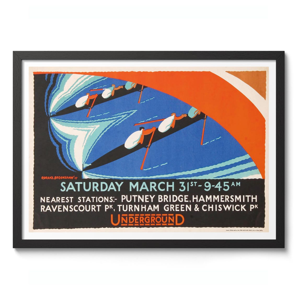 1937 London Underground Boat Race Rowing Poster Hammersmith Vintage