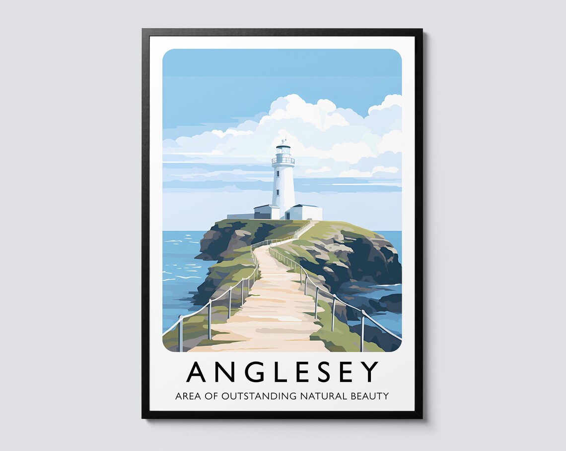 Anglesey Aonb Sea Cliff And Lighthouse Travel Poster