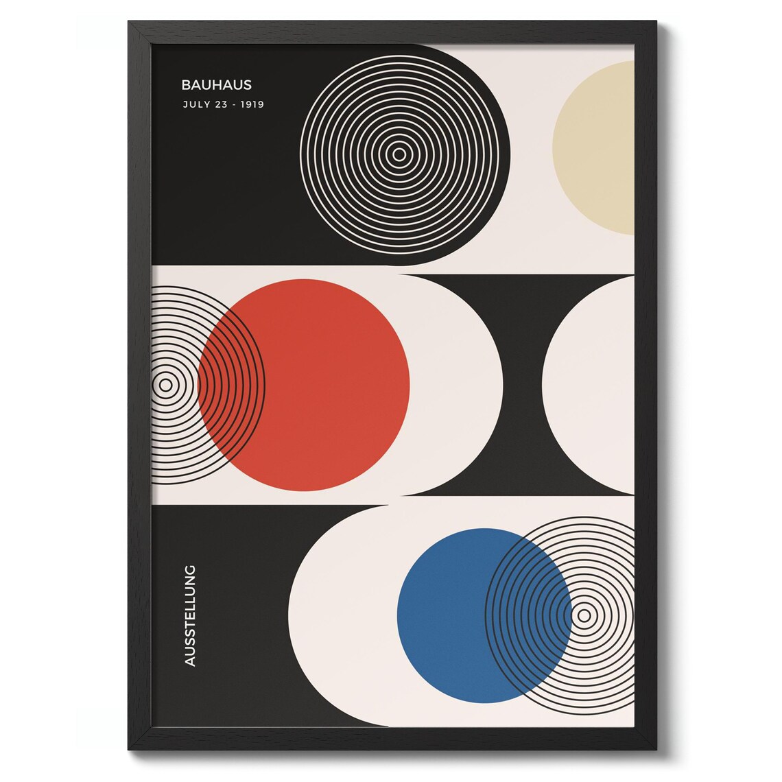 Bauhaus 1919 Ausstellung Midcentury Geometric Circles Red Blue Art Poster