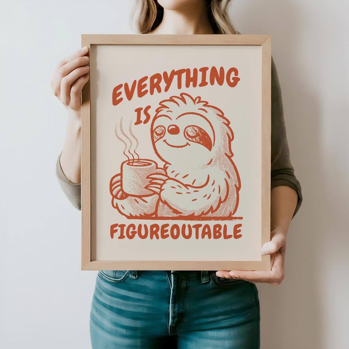 Everything Is Figureoutable Print Orange Positive Affirmations Poster Kids Motivational Wall Decor Cute Happy Sloth Wall Art Inspirational - Image 4