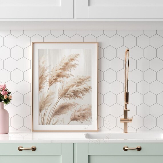 Pampas Grass Print Soft Beige Boho Wall Art