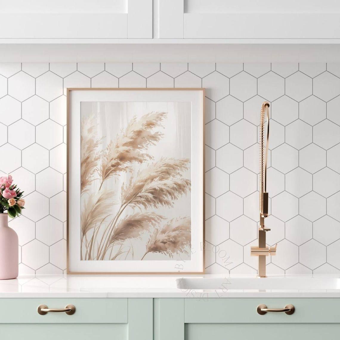 Soft Beige Pampas Grass Botanical Minimalist Neutral Boho Art Print