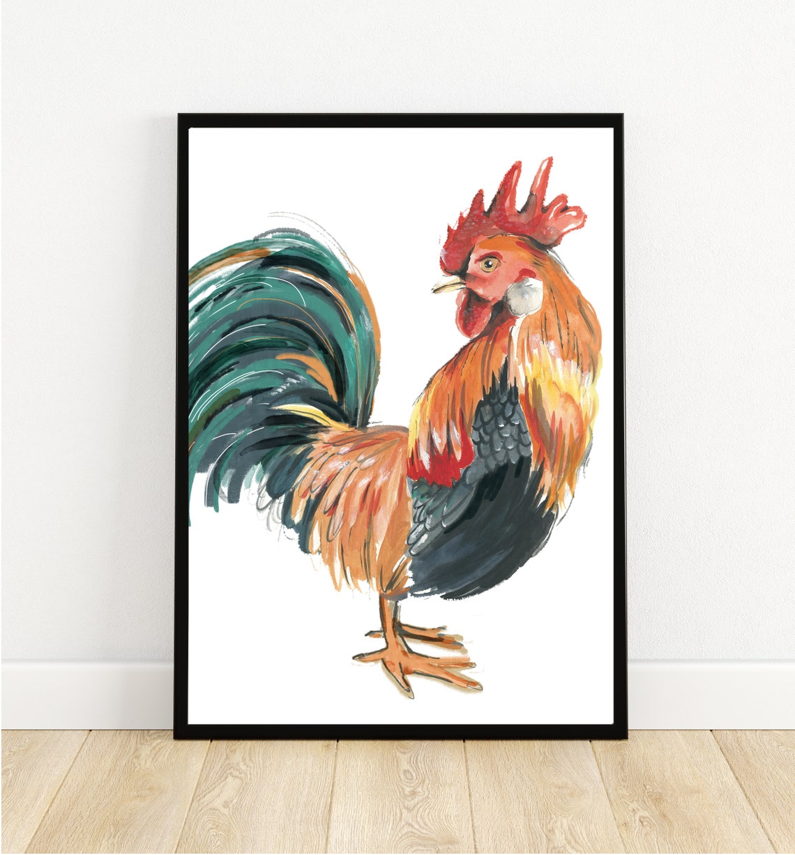 Rooster Gockel Picture Poster A4 21 X 30 Cm Watercolor Print Decoration Gift Chicken Coop Hand Painted Animal Picture Art Print Country Life Village Black Forest - Image 3