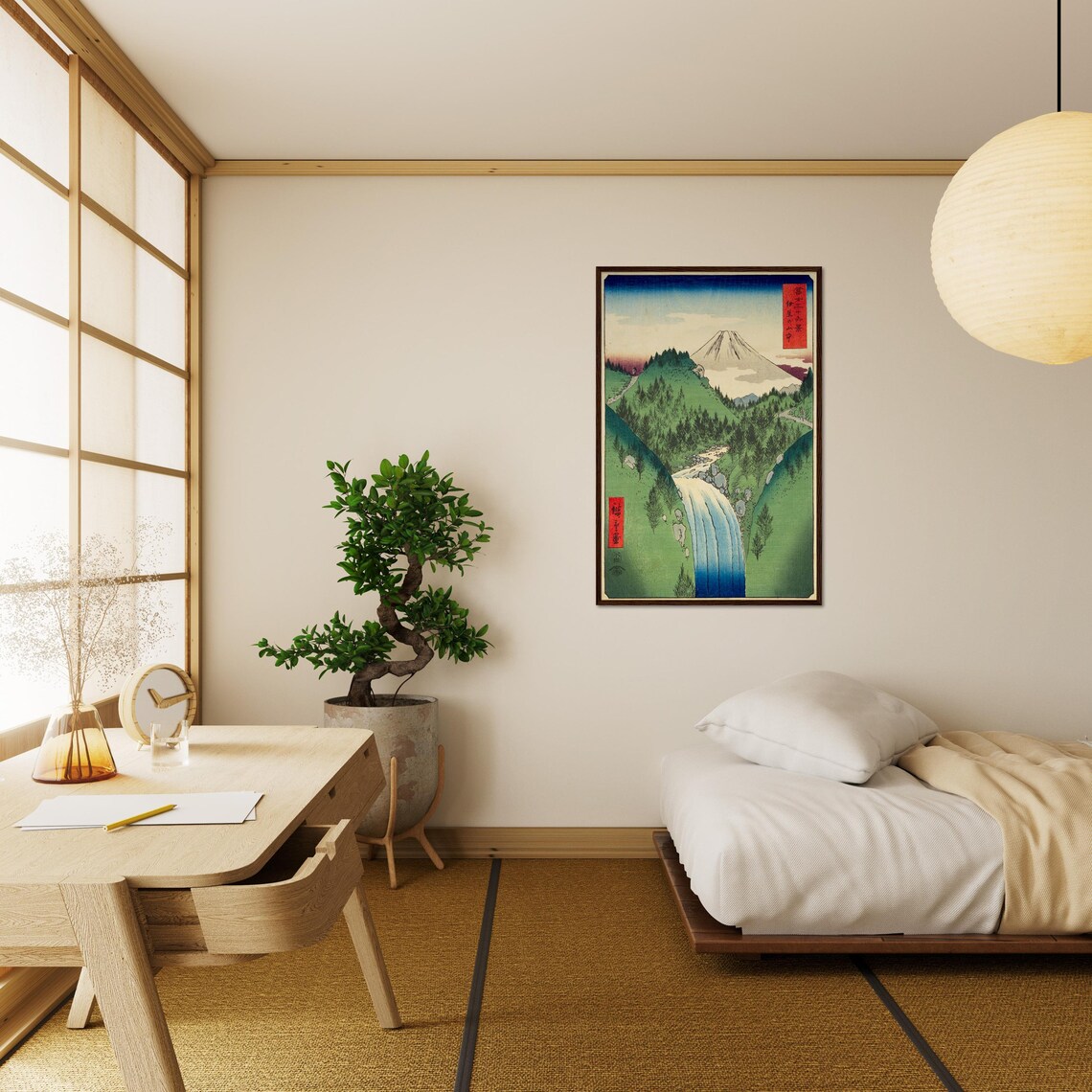 Japanese Waterfall Ukiyo-e, Hiroshige Art Print - Image 3