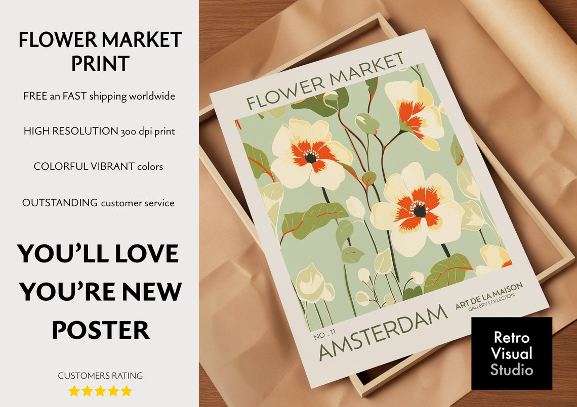 Flower Market - Retro Travel Poster - Image 3